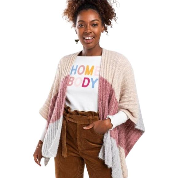 Francescas Kimono Sweater Vivian Striped Knit Kimono One Size Fits All - Picture 1 of 7